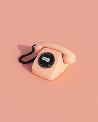 Rose pink vintage telephone nostalgia 80s 90s retro kitsch peach wallpaper 3d illustration render digital rendering