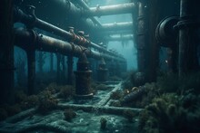 3d Rendering Of Underwater Pipes. Generative AI