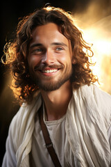 Poster - Jesus Christ smiling Savior of Humanity The Lamb of God who takes away the sin of the World Generative AI Illustration