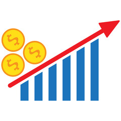 financial growth graph with coin money icon illustration