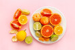 Many different citrus fruits layout pattern, top view
