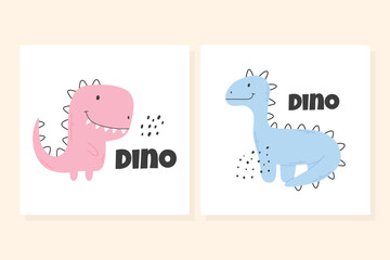 Wall Mural - Cute childish dino print in flat scandinavian style. Poster with dino and lettering. Vector illustration..