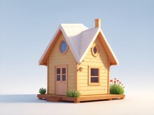 Tiny Wooden House. 3d Cartoon. Generative AI.