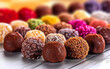 Brazilian brigadeiro, a traditional Brazilian dessert. Small chocolate truffles made with condensed milk, cocoa powder, butter, and chocolate sprinkles covering the outside layer.