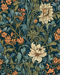  Seamless pattern with beautiful flowers in neutral pastel colors, generative ai