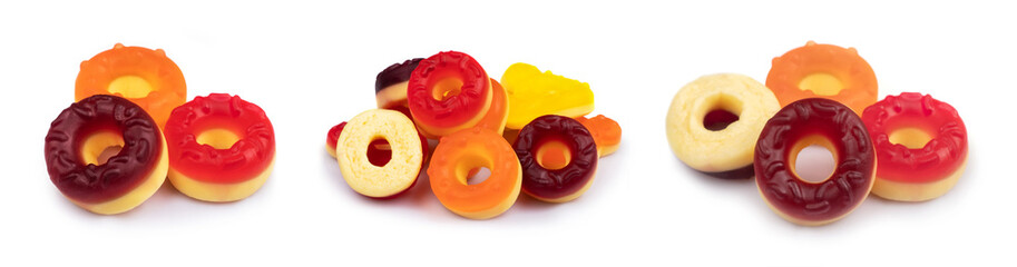 Sticker - Heap of colored jelly candies miniature donuts isolated on white background. Collection