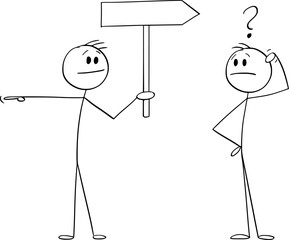 Wall Mural - Person Confused to Choose the Direction, Vector Cartoon Stick Figure Illustration