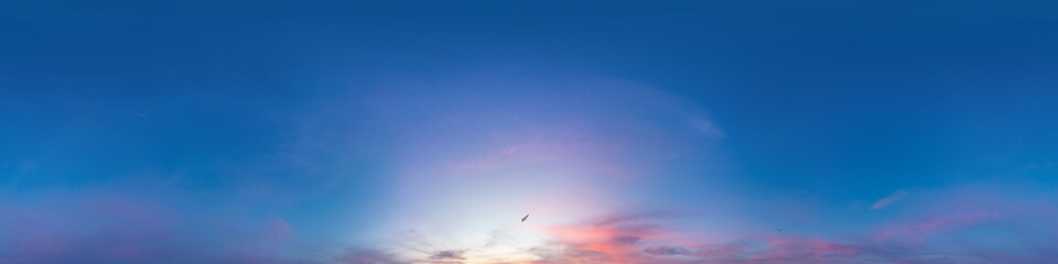 dark sunset sky panorama with glowing pink cirrus clouds. hdr 360 seamless spherical panorama. full 