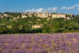 Fototapeta  - Provence village of Sault perched on top of plateau with lavender fields. Summer in Vaucluse, France