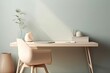 © Lasvu - pastel beige minimalist office desk table. For a desk and workspace, keep it simple. mockup model,. Generative AI