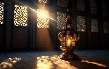 Wall Mural - A lamp in a mosque with the light shining through it