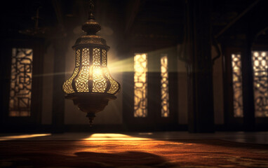 Wall Mural - A lamp in a mosque with the light shining through it