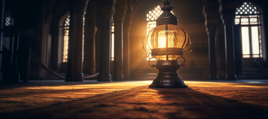 Wall Mural - A lamp in a mosque with the light shining through it