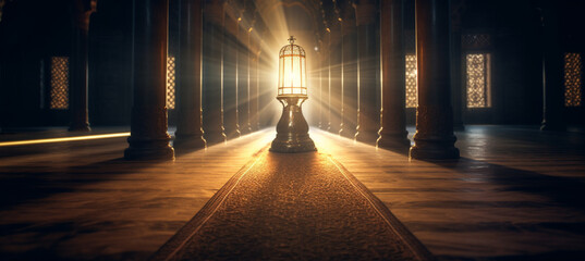 Wall Mural - A lamp in a mosque with the light shining through it