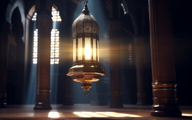 Wall Mural - A lamp in a mosque with the light shining through it