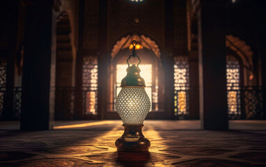 Wall Mural - A lamp in a mosque with the light shining through it