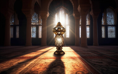 Wall Mural - A lamp in a mosque with the light shining through it