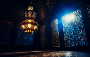 Wall Mural - A lamp in a mosque with the light shining through it