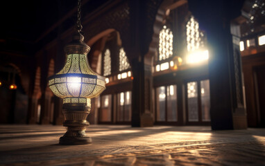 Wall Mural - A lamp in a mosque with the light shining through it