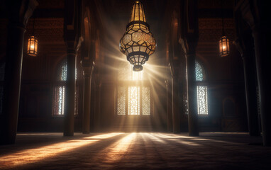 Wall Mural - A lamp in a mosque with the light shining through it