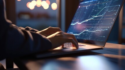close up view of the programmer sitting at the laptop making financial analysis Created With Generative AI Technology
