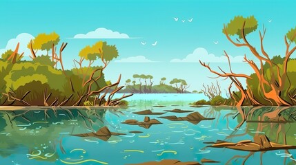Wall Mural - abstract background mangroves. intricate illustration capturing the beauty and intricacy of mangrove