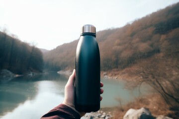 Wall Mural - Thermo bottle hand. Generate Ai