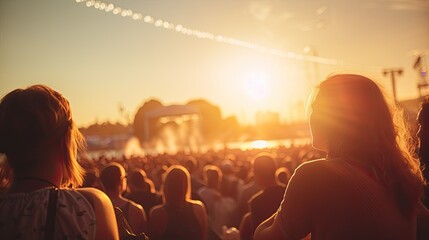 Wall Mural - Music festival crowd at sunset