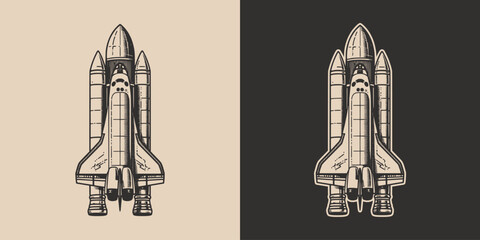 set of vintage galaxy space rocket shuttle. can be used like emblem, logo, badge, label. mark, poste