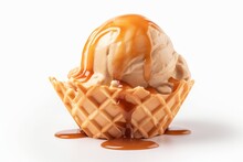 Waffle Caramel Ice Cream Cold. Generate Ai