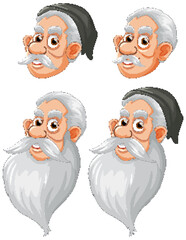 Wall Mural - set of old man with beard and mustache