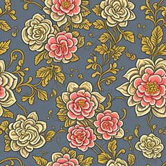  Flower blossom and leaf Delicate Petals and Intricate seamless pattern with vibrant western style background 