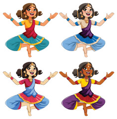 Wall Mural - indian cartoon characters in traditional cultural outfit set