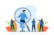 © FAHMI  - We are recruiting concept. The perfect young candidate emerges from a large magnifying glass. deployment. online recruiting and headhunting agency. Interview. Hiring employees. Vector illustration