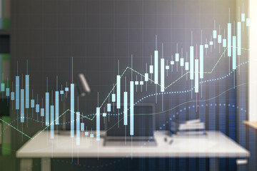 Wall Mural - Multi exposure of abstract financial diagram and modern desk with computer on background, banking and accounting concept