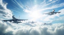 Airplane Fighter Jets Flying Over The Clouds