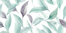 Foliage Seamless Pattern Of Abstract Tropical Leaves, Floral Watercolor Isolated Print, Illustration For Textile, Background Or Wallpapers