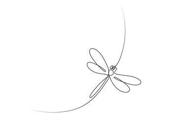 Poster - Continuous one line drawing. Flying dragonfly logo. Black and white vector illustration. Concept for logo, card, banner, poster, flyer. Premium vector.