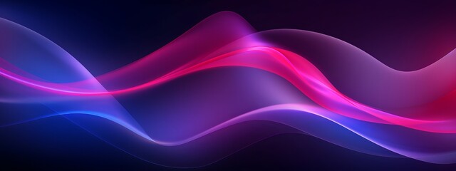 Poster - Data transfer technology concept wallpaper texture background banner illustration - Abstract futuristic with blue pink glowing neon lights moving high speed wave lines and bokeh lights Generative Ai