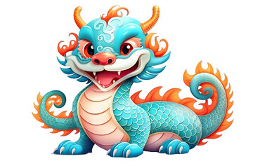 cute Chinese dragon, white isolated background PNG, cartoon style, animal designations