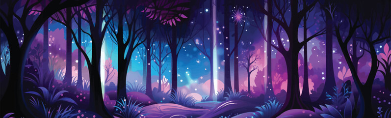 Wall Mural - mystical forest with bioluminescent plants vector isolated illustration