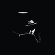 vector illustration of man in hat reading newspaper under lamp isolated black color. businessman reading newspaper in darkness under lamp. great for wall decoration, great for motivational posters.