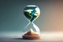 Earth Planet In Hourglass. Generative Ai Design.