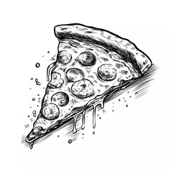 Wall Mural - Pizza slice black sketch design. Generative ai art.