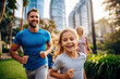 © BrightSpace - family jogging in the park white sunset with nature