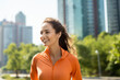 © BrightSpace - Vibrant Midlife Woman Exercising Outdoors: Beautiful Lady portrait people jogging with Freshness in Urban Park with Trees and Buildings with bright sun and nature light, healthy concept, gen ai