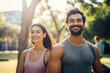 © BrightSpace - A happy group practicing yoga in the park, embracing nature's serenity and fostering friendships,, embracing nature and friendship, spreading