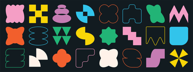 set of abstract retro geometric shapes vector. collection of contemporary figure, flower, sparkle, l