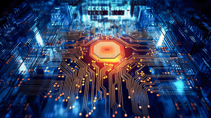Red Light Illuminating Computer Circuit Board - Enhanced by Generative AI