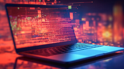 Cityscape Laptop Image with Generative AI